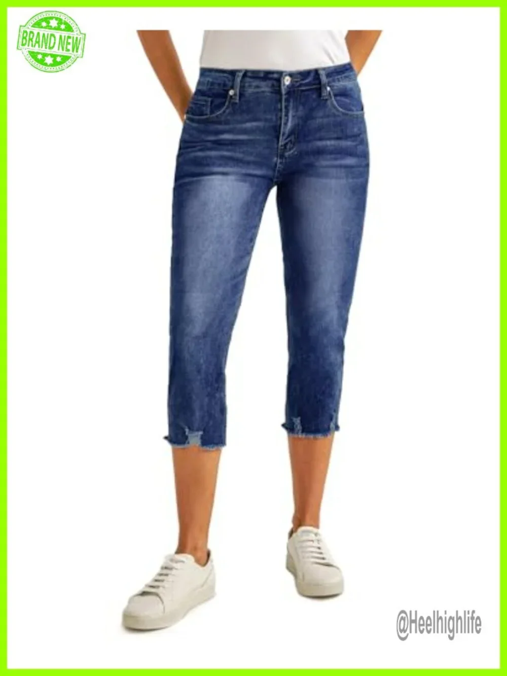 High Waisted Ripped Skinny Jeans Capri Pants for Women Stretchy Denim Jeggings